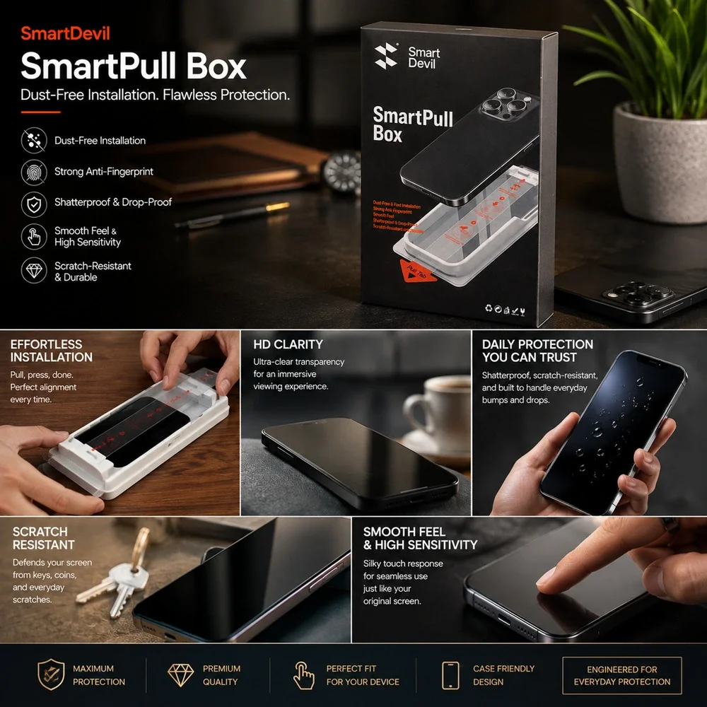 Lot 3 SmartDevil SmartPull Box Tempered Glass Screen Protector-iPhone 16 Pro Max